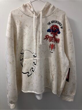 NWT Marvel Spider-Man Oversized Graphic Hoodie XL Cream Pullover Unisex